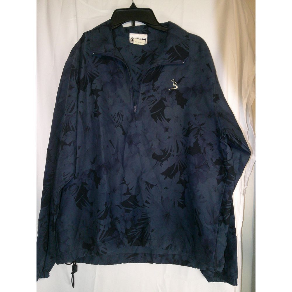 Vintage Roche Navy Blue Floral Print Golf Windbreaker Jacket Outdoor‎ Medium